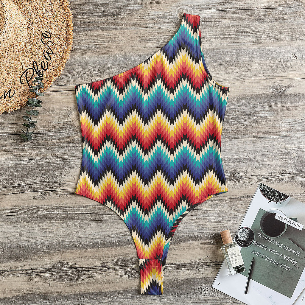 Native Tribal Inspired Pattern Print One Shoulder Bodysuit