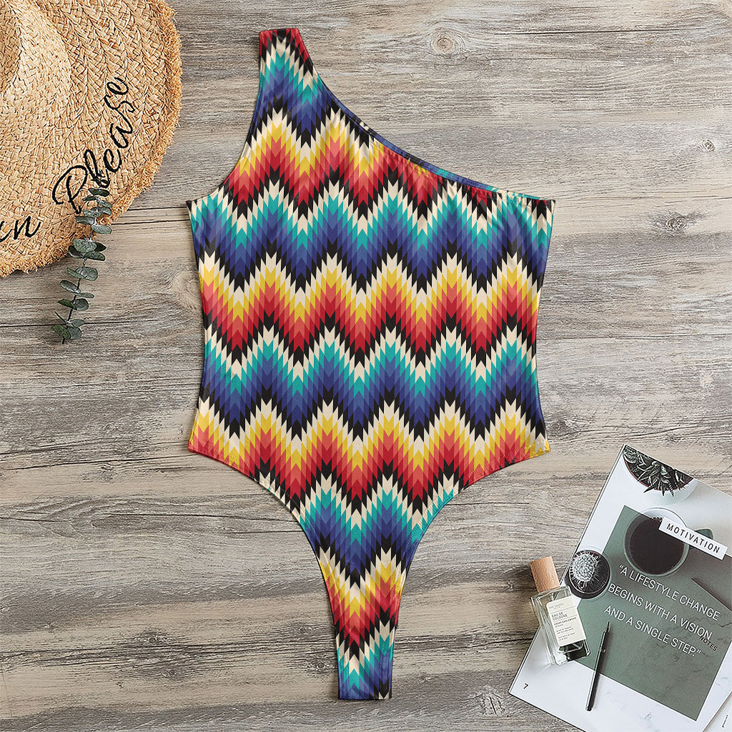 Native Tribal Inspired Pattern Print One Shoulder Bodysuit