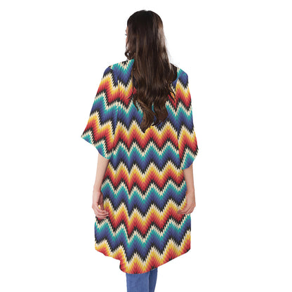 Native Tribal Inspired Pattern Print Open Front Beach Cover Up