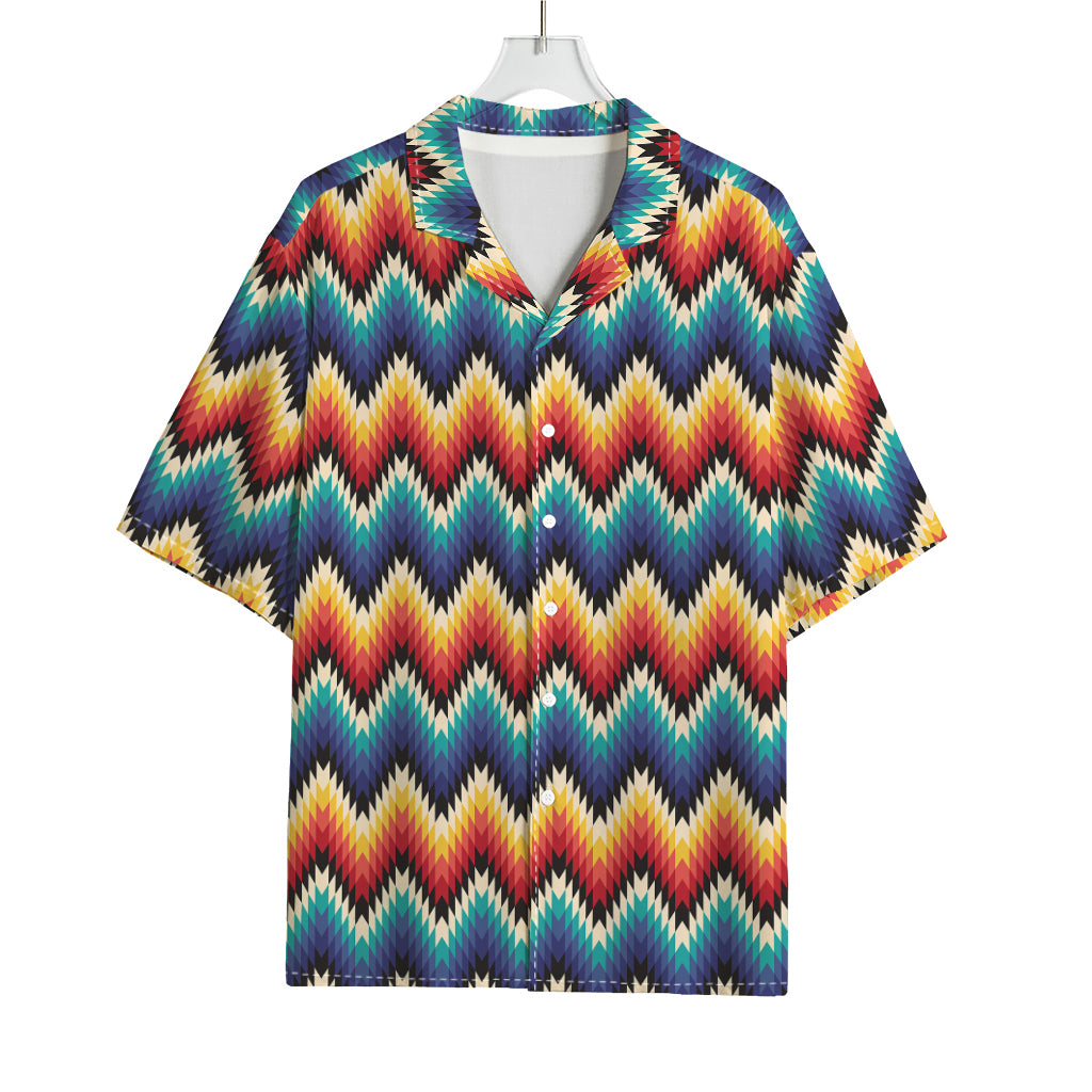 Native Tribal Inspired Pattern Print Rayon Hawaiian Shirt