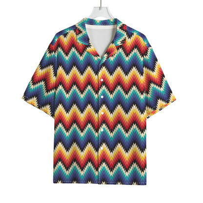 Native Tribal Inspired Pattern Print Rayon Hawaiian Shirt