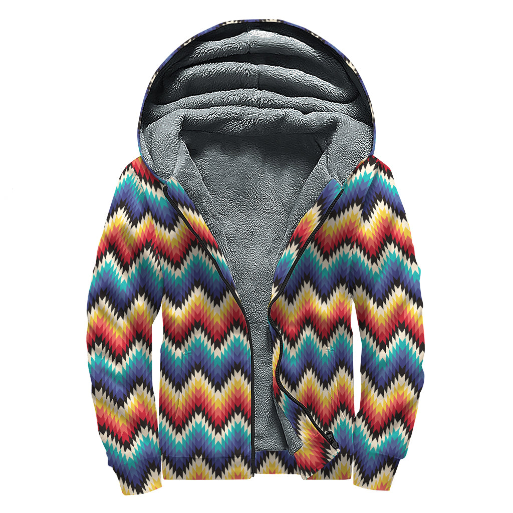 Native Tribal Inspired Pattern Print Sherpa Lined Zip Up Hoodie