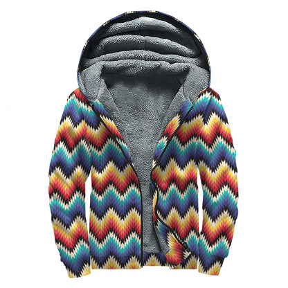 Native Tribal Inspired Pattern Print Sherpa Lined Zip Up Hoodie