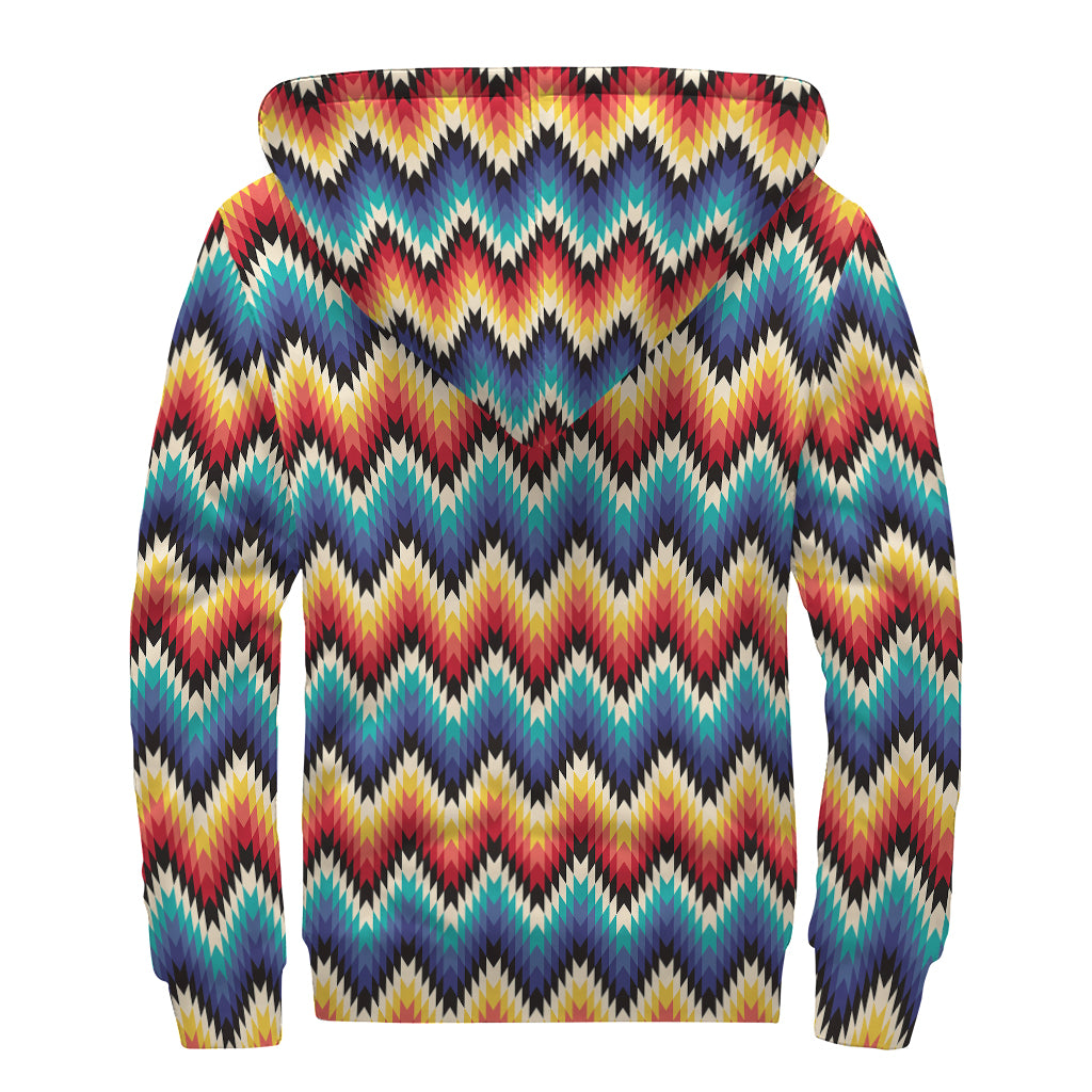 Native Tribal Inspired Pattern Print Sherpa Lined Zip Up Hoodie