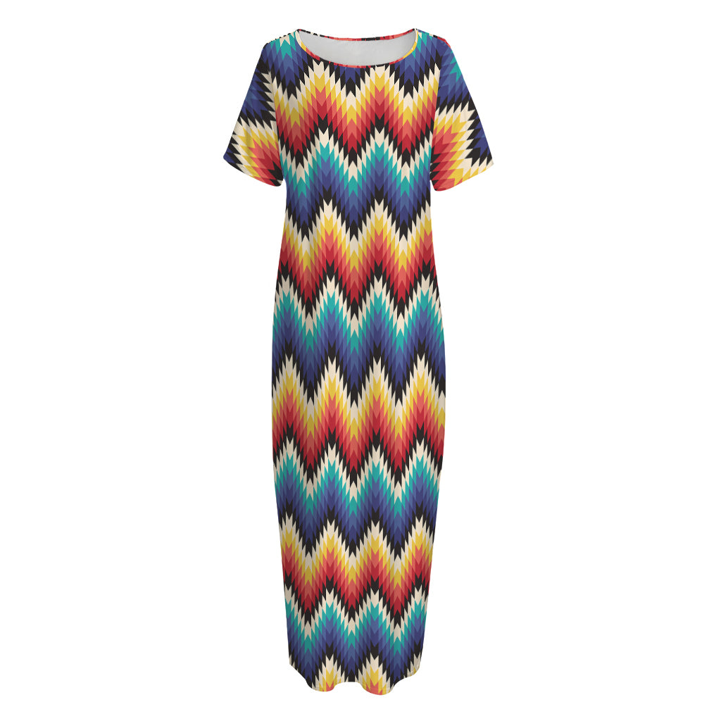 Native Tribal Inspired Pattern Print Short Sleeve Long Nightdress