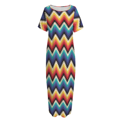 Native Tribal Inspired Pattern Print Short Sleeve Long Nightdress