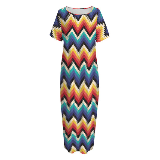 Native Tribal Inspired Pattern Print Short Sleeve Long Nightdress