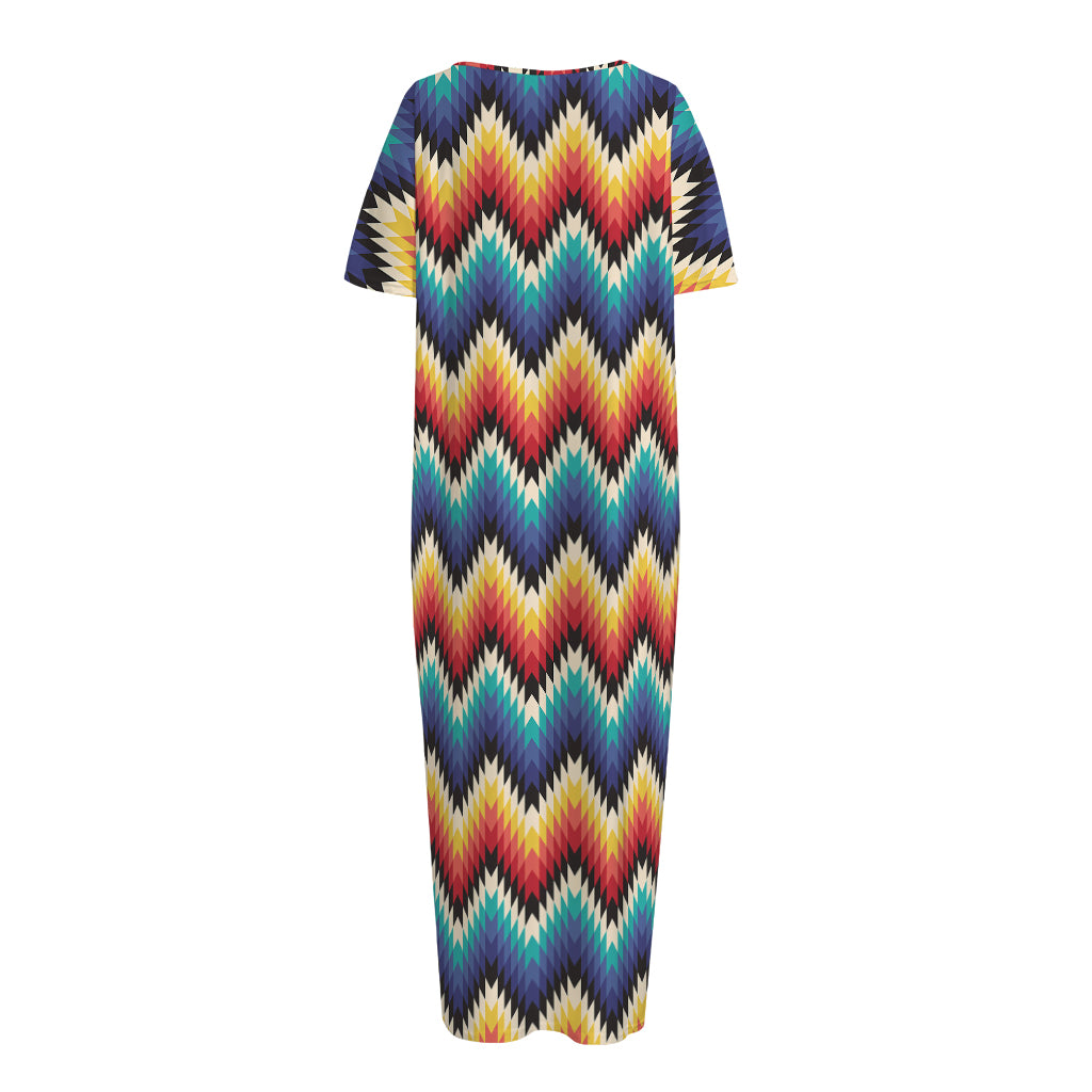 Native Tribal Inspired Pattern Print Short Sleeve Long Nightdress