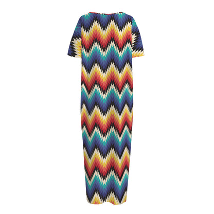 Native Tribal Inspired Pattern Print Short Sleeve Long Nightdress