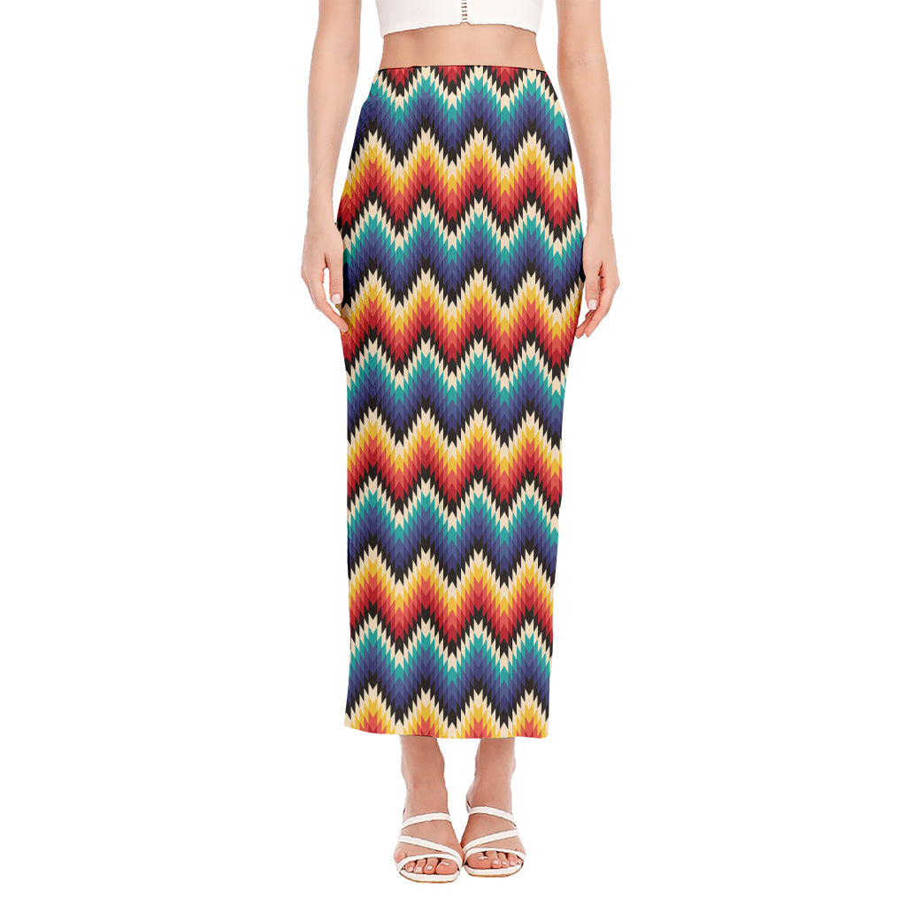 Native Tribal Inspired Pattern Print Side Slit Maxi Skirt