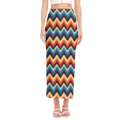 Native Tribal Inspired Pattern Print Side Slit Maxi Skirt
