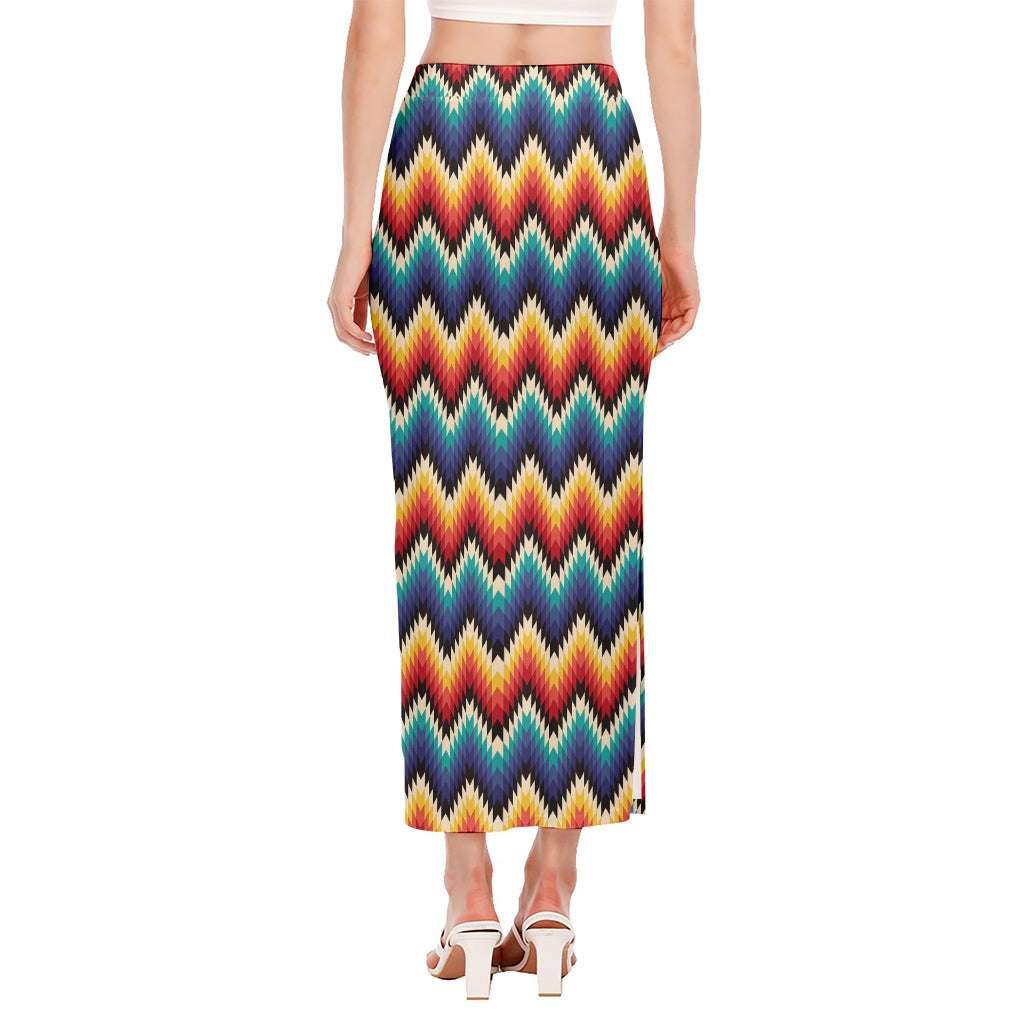 Native Tribal Inspired Pattern Print Side Slit Maxi Skirt