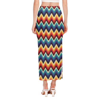 Native Tribal Inspired Pattern Print Side Slit Maxi Skirt