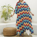 Native Tribal Inspired Pattern Print Silk V-Neck Kaftan Dress