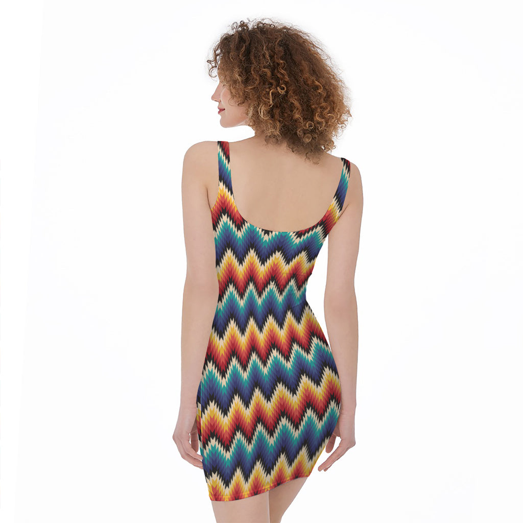 Native Tribal Inspired Pattern Print Sleeveless Bodycon Dress