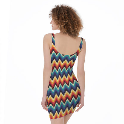 Native Tribal Inspired Pattern Print Sleeveless Bodycon Dress