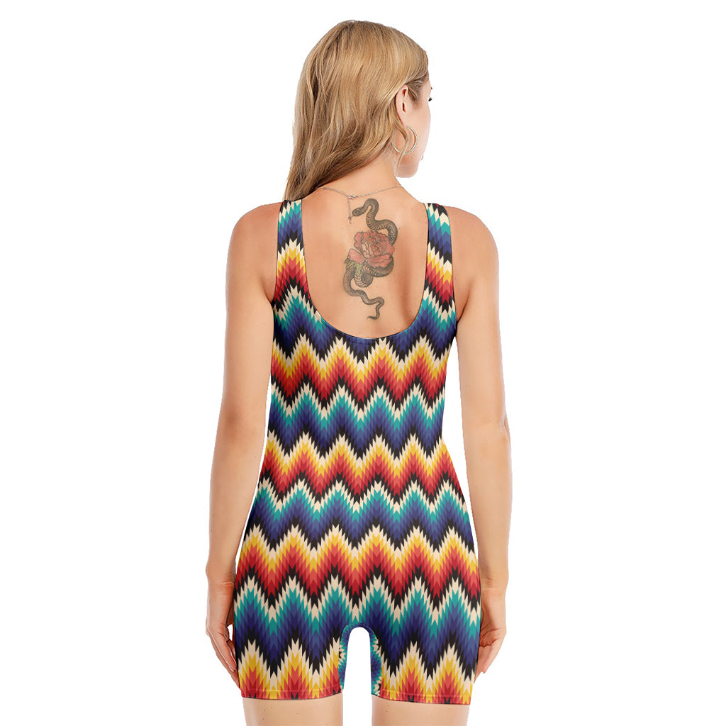 Native Tribal Inspired Pattern Print Sleeveless One Piece Swimsuit