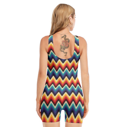 Native Tribal Inspired Pattern Print Sleeveless One Piece Swimsuit