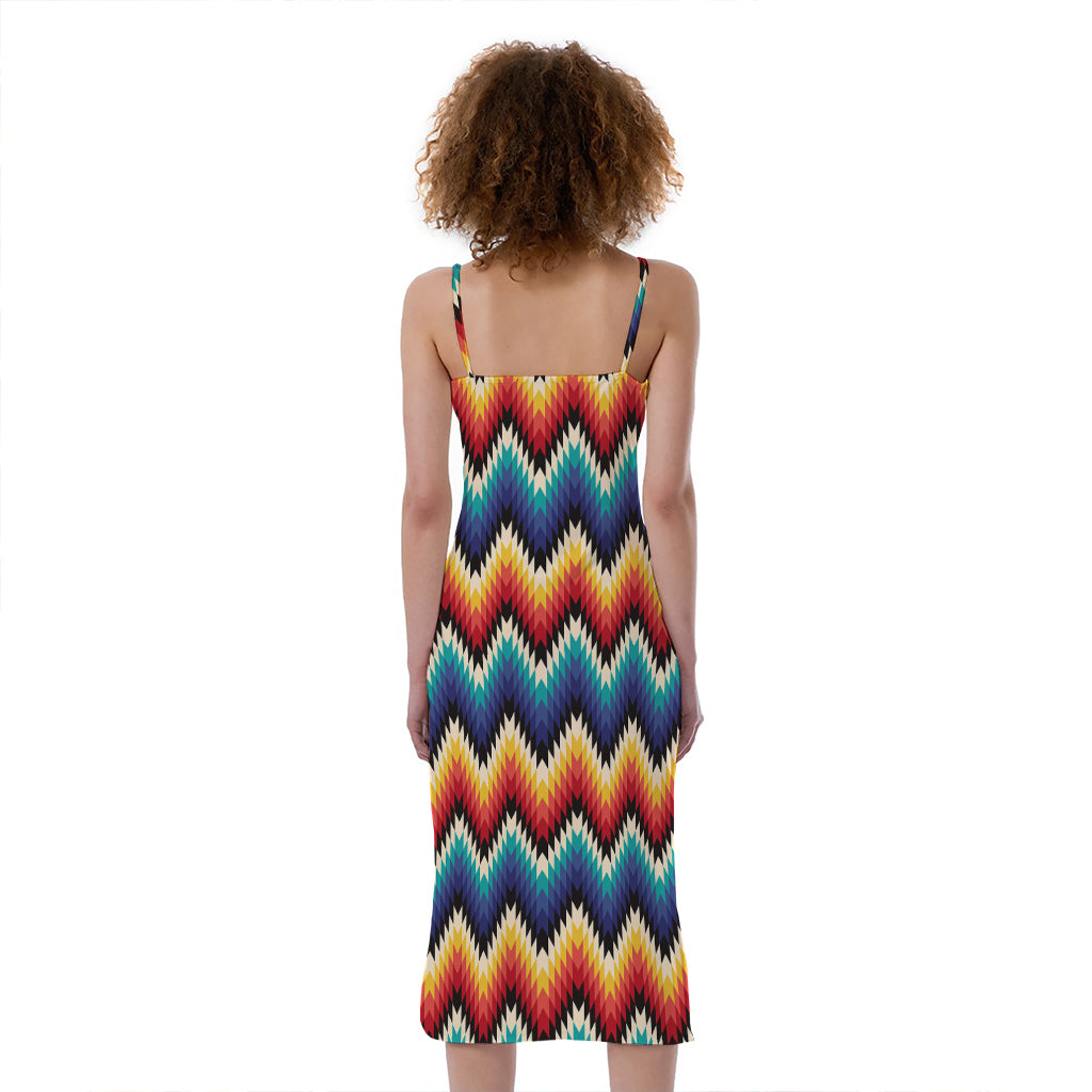 Native Tribal Inspired Pattern Print Slim Fit Midi Cami Dress