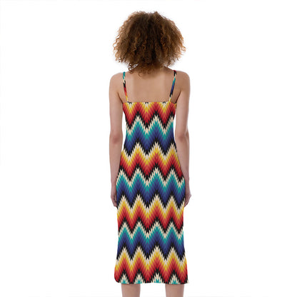Native Tribal Inspired Pattern Print Slim Fit Midi Cami Dress