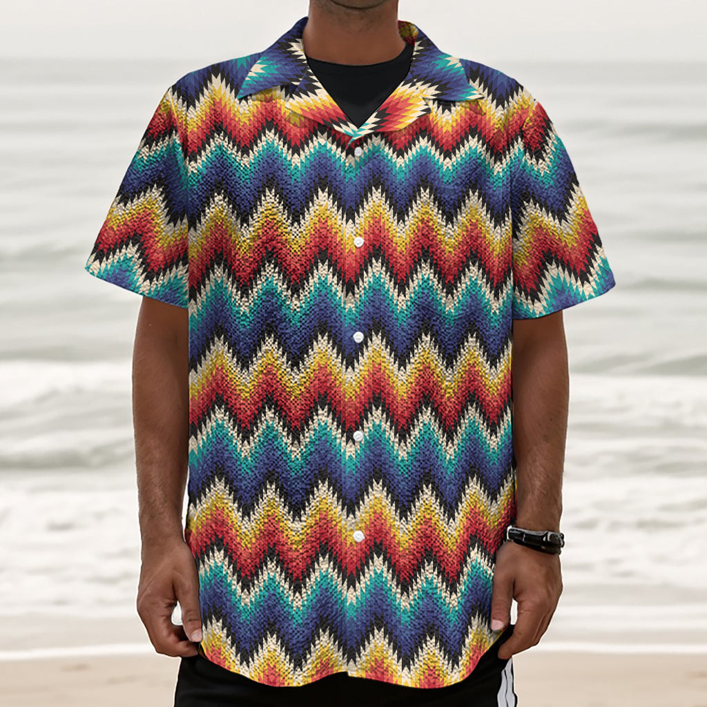 Native Tribal Inspired Pattern Print Textured Short Sleeve Shirt