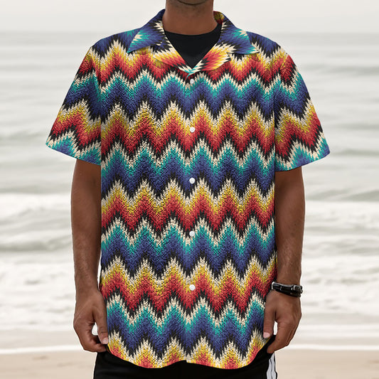 Native Tribal Inspired Pattern Print Textured Short Sleeve Shirt