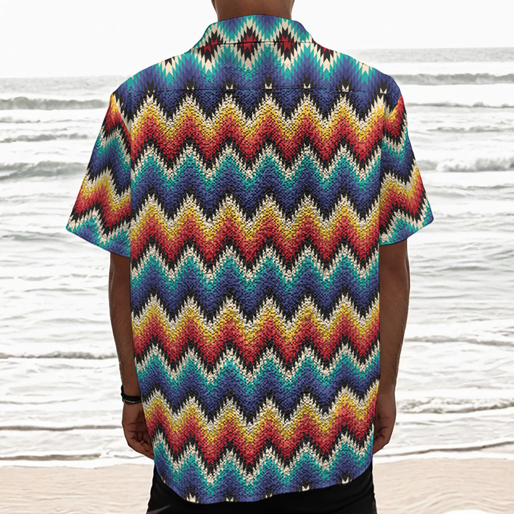 Native Tribal Inspired Pattern Print Textured Short Sleeve Shirt