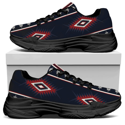 Native Tribal Navajo Pattern Print Black Chunky Shoes