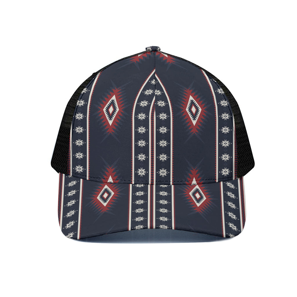 Native Tribal Navajo Pattern Print Black Mesh Trucker Cap