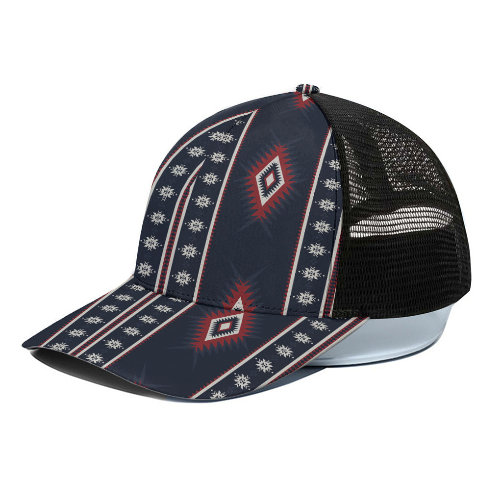 Native Tribal Navajo Pattern Print Black Mesh Trucker Cap