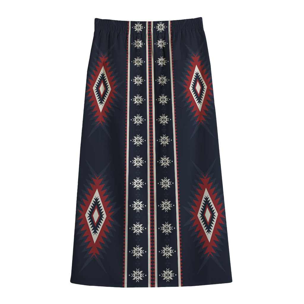 Native Tribal Navajo Pattern Print Cotton Front Slit Maxi Skirt