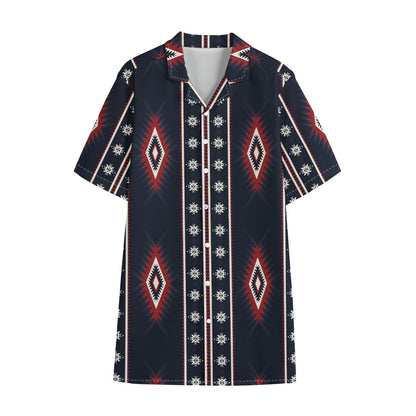 Native Tribal Navajo Pattern Print Cotton Hawaiian Shirt
