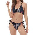 Native Tribal Navajo Pattern Print Halter Scoop Tie Side Bikini