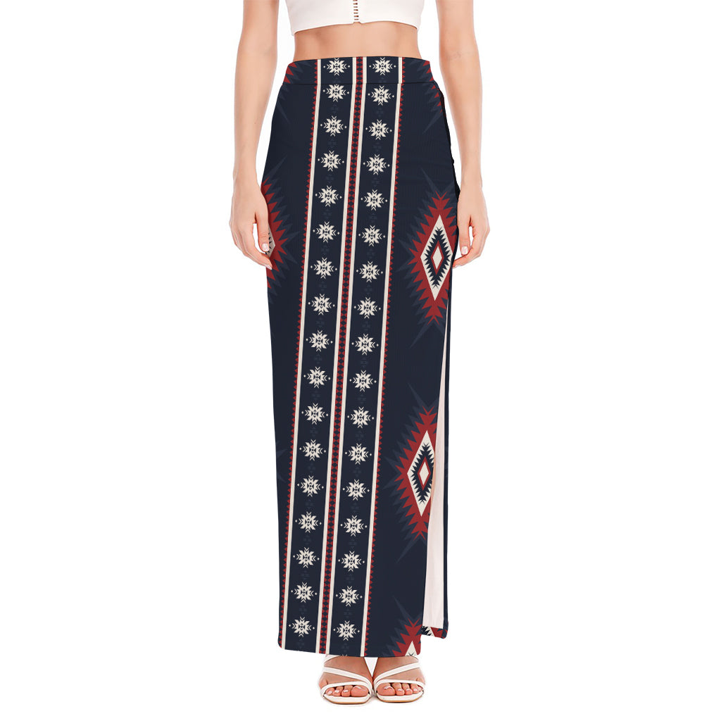 Native Tribal Navajo Pattern Print High Slit Maxi Skirt