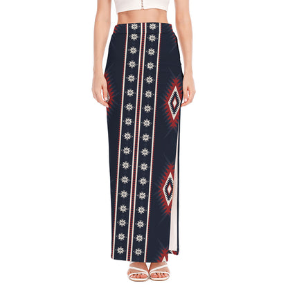 Native Tribal Navajo Pattern Print High Slit Maxi Skirt