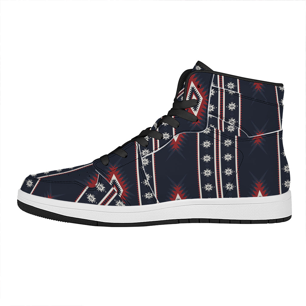 Native Tribal Navajo Pattern Print High Top Leather Sneakers