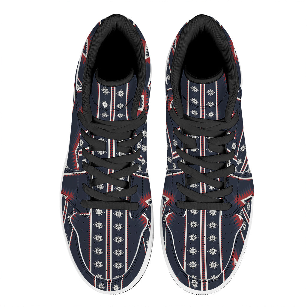 Native Tribal Navajo Pattern Print High Top Leather Sneakers