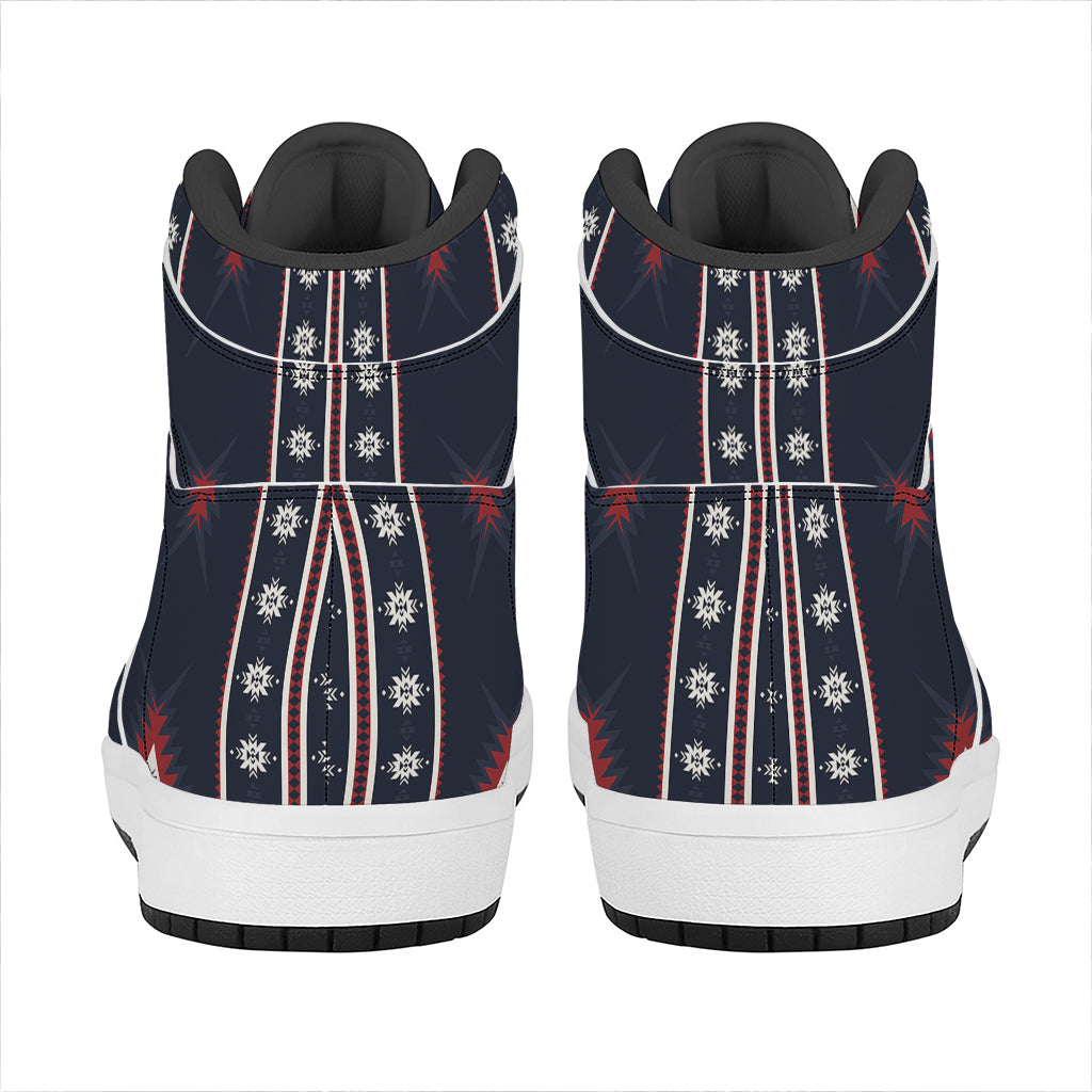Native Tribal Navajo Pattern Print High Top Leather Sneakers