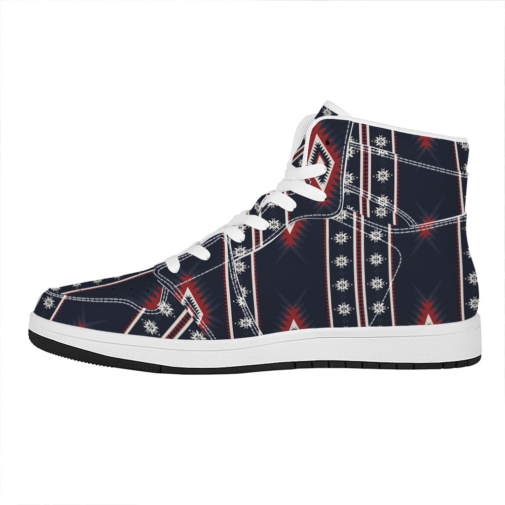 Native Tribal Navajo Pattern Print High Top Leather Sneakers