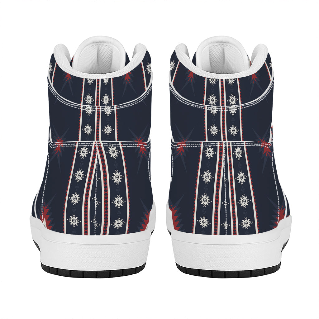 Native Tribal Navajo Pattern Print High Top Leather Sneakers