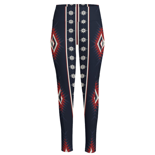 Native Tribal Navajo Pattern Print High-Waisted Pocket Leggings