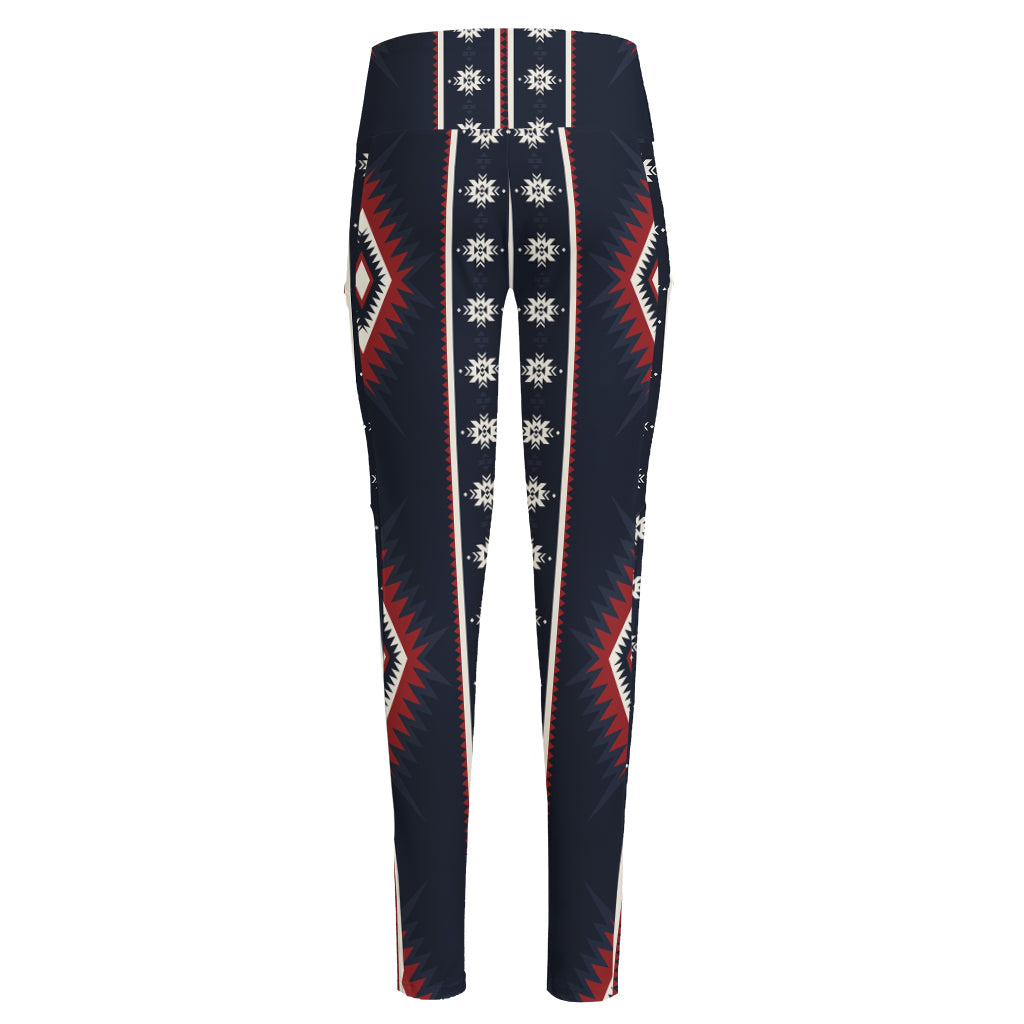 Native Tribal Navajo Pattern Print High-Waisted Pocket Leggings