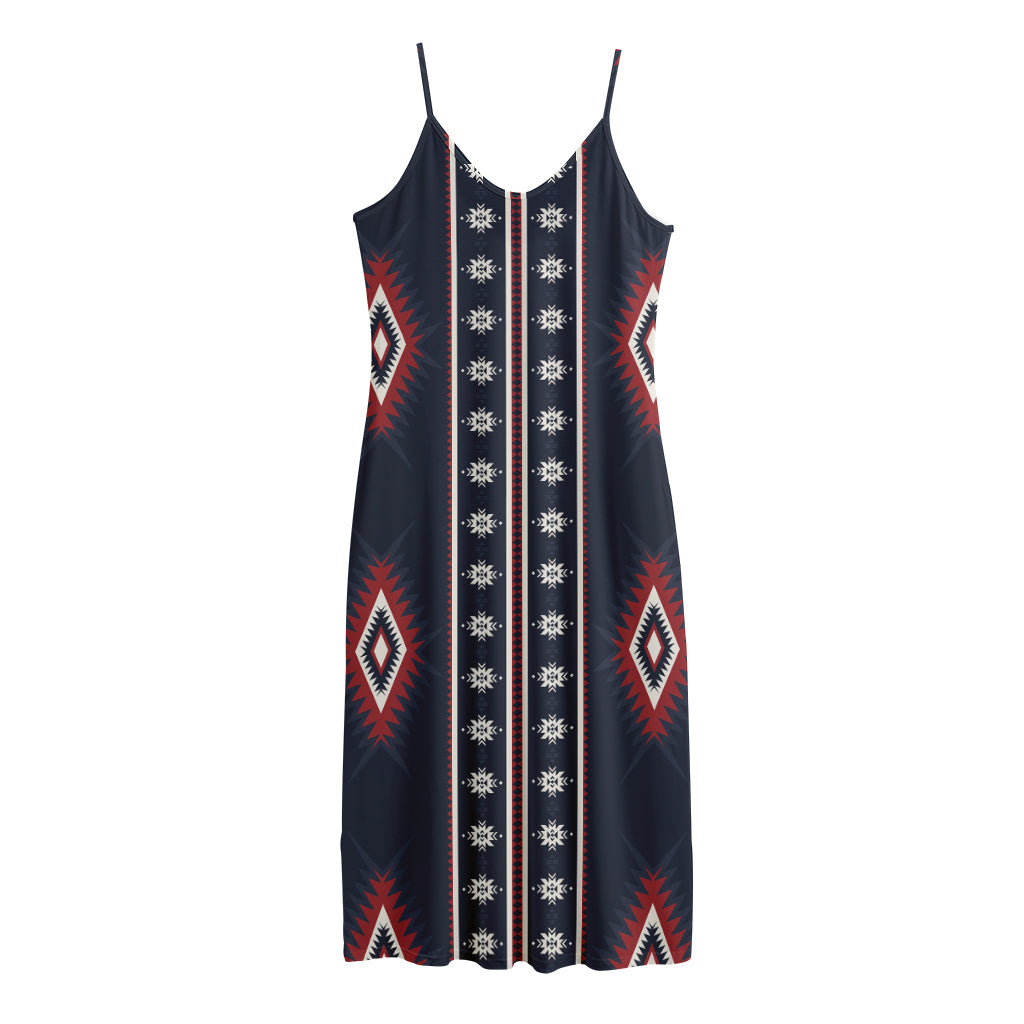 Native Tribal Navajo Pattern Print Jersey Midi Cami Dress