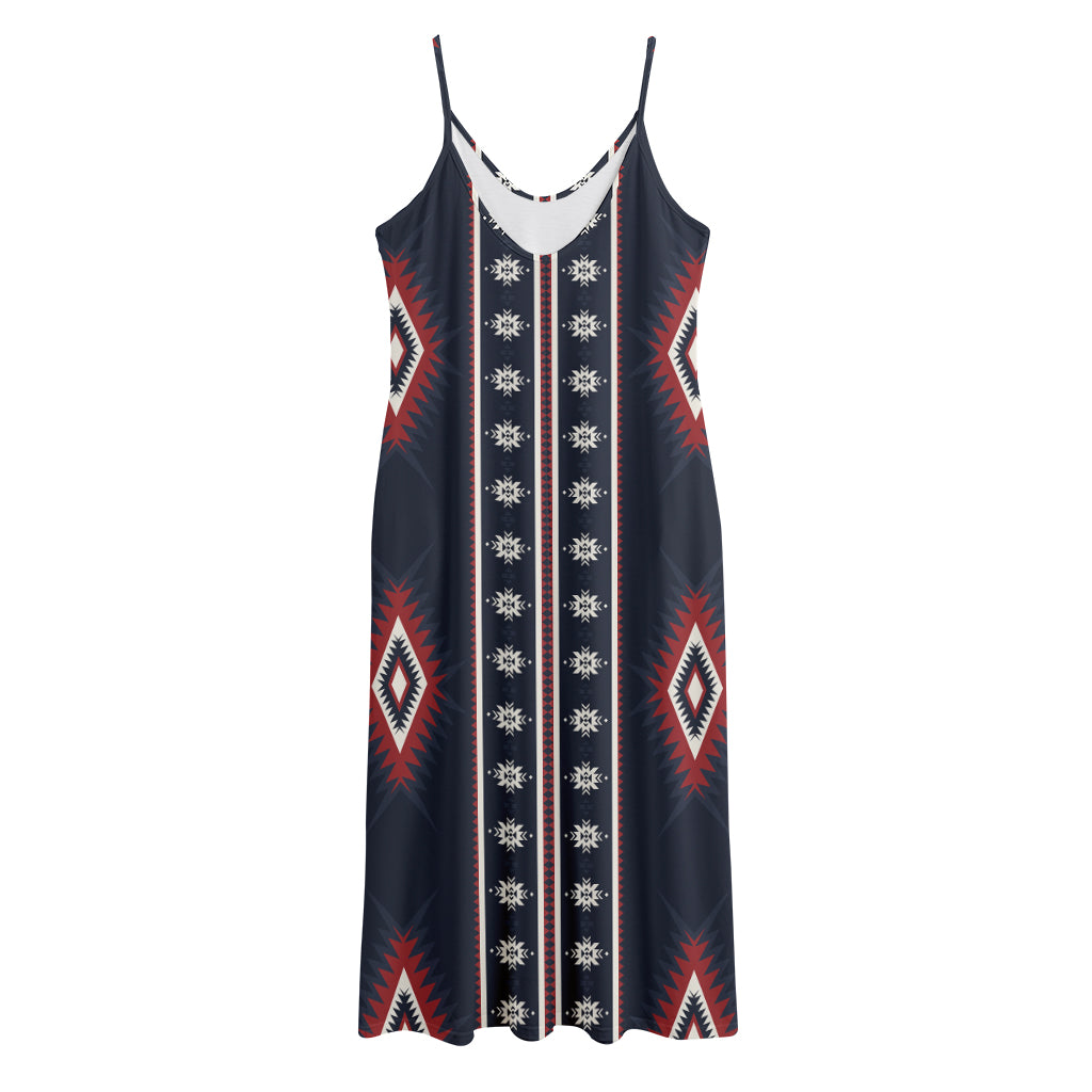 Native Tribal Navajo Pattern Print Jersey Midi Cami Dress