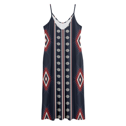 Native Tribal Navajo Pattern Print Jersey Midi Cami Dress