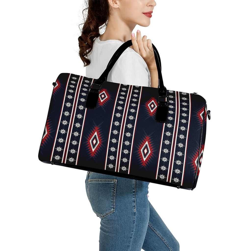 Native Tribal Navajo Pattern Print Leather Duffle Bag