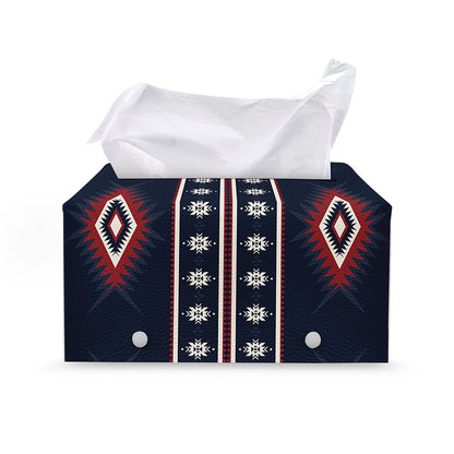 Native Tribal Navajo Pattern Print Leather Tissue Box Cover