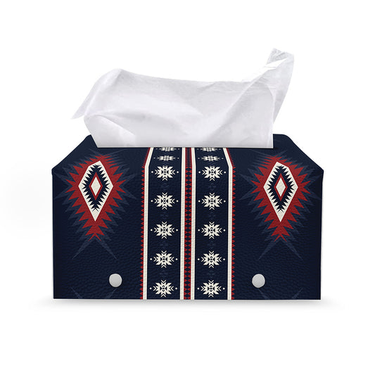 Native Tribal Navajo Pattern Print Leather Tissue Box Cover