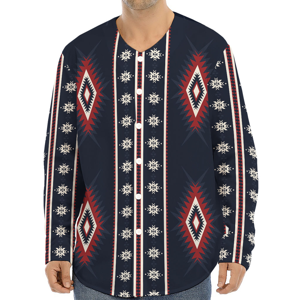 Native Tribal Navajo Pattern Print Long Sleeve Baseball Jersey
