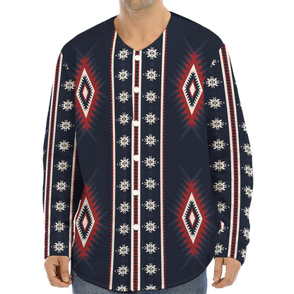 Native Tribal Navajo Pattern Print Long Sleeve Baseball Jersey